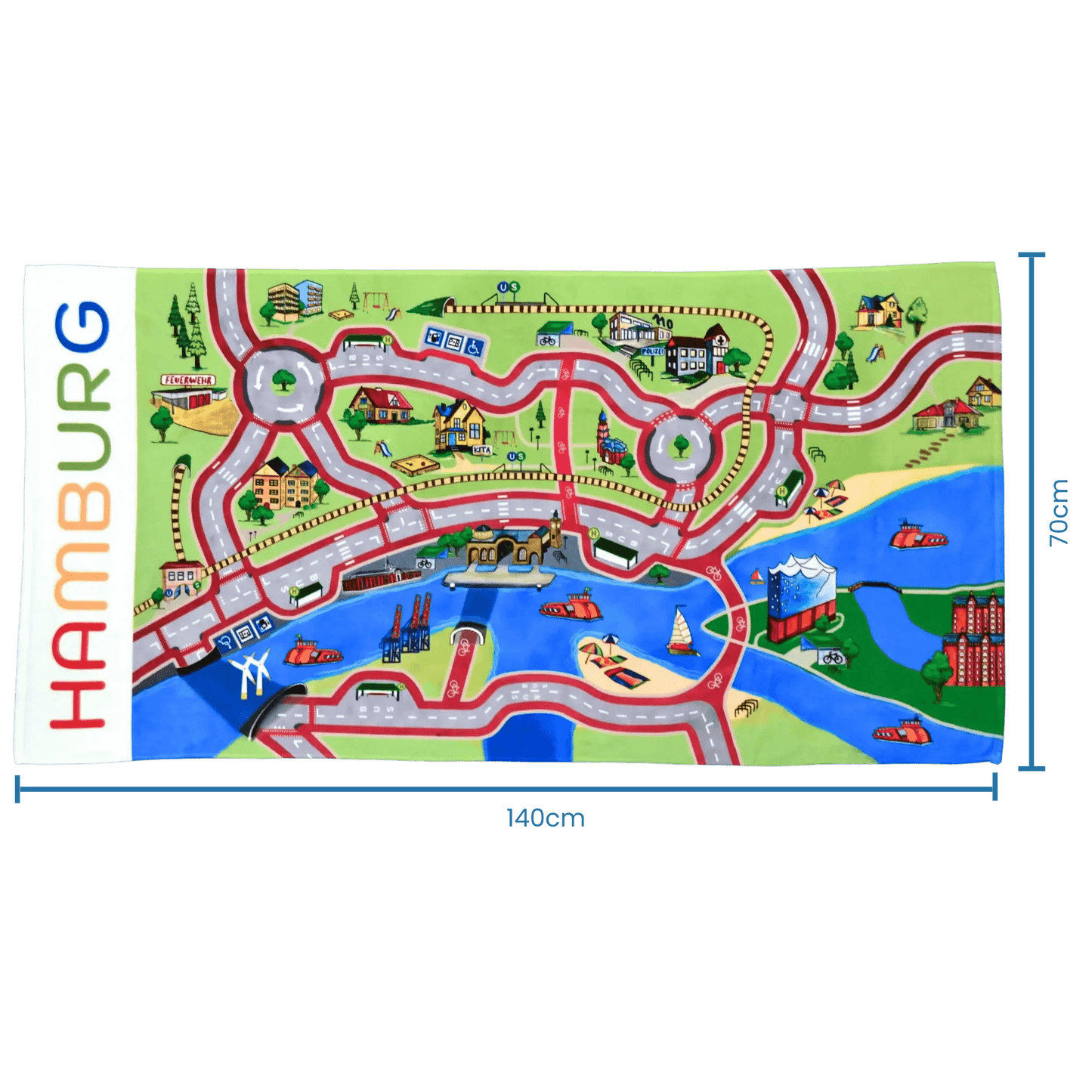 Spielteppich To Go mit Hamburg Stadtkarte, ideal für Kinder zum Spielen und Erkunden, multifunktionales Handtuch.