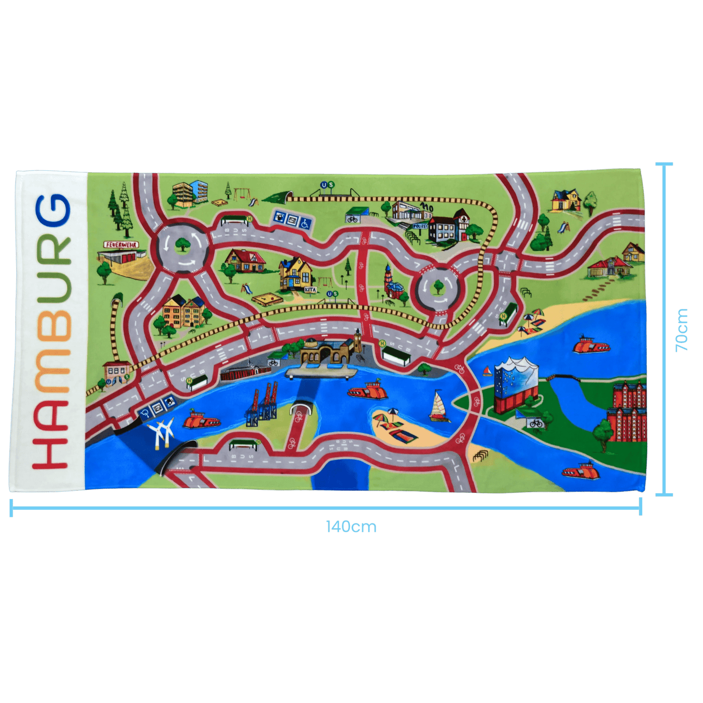 Handtuch Spielteppich To Go 140x70cm mit Hamburg-Motiv, multifunktional und OEKO-TEX zertifiziert.