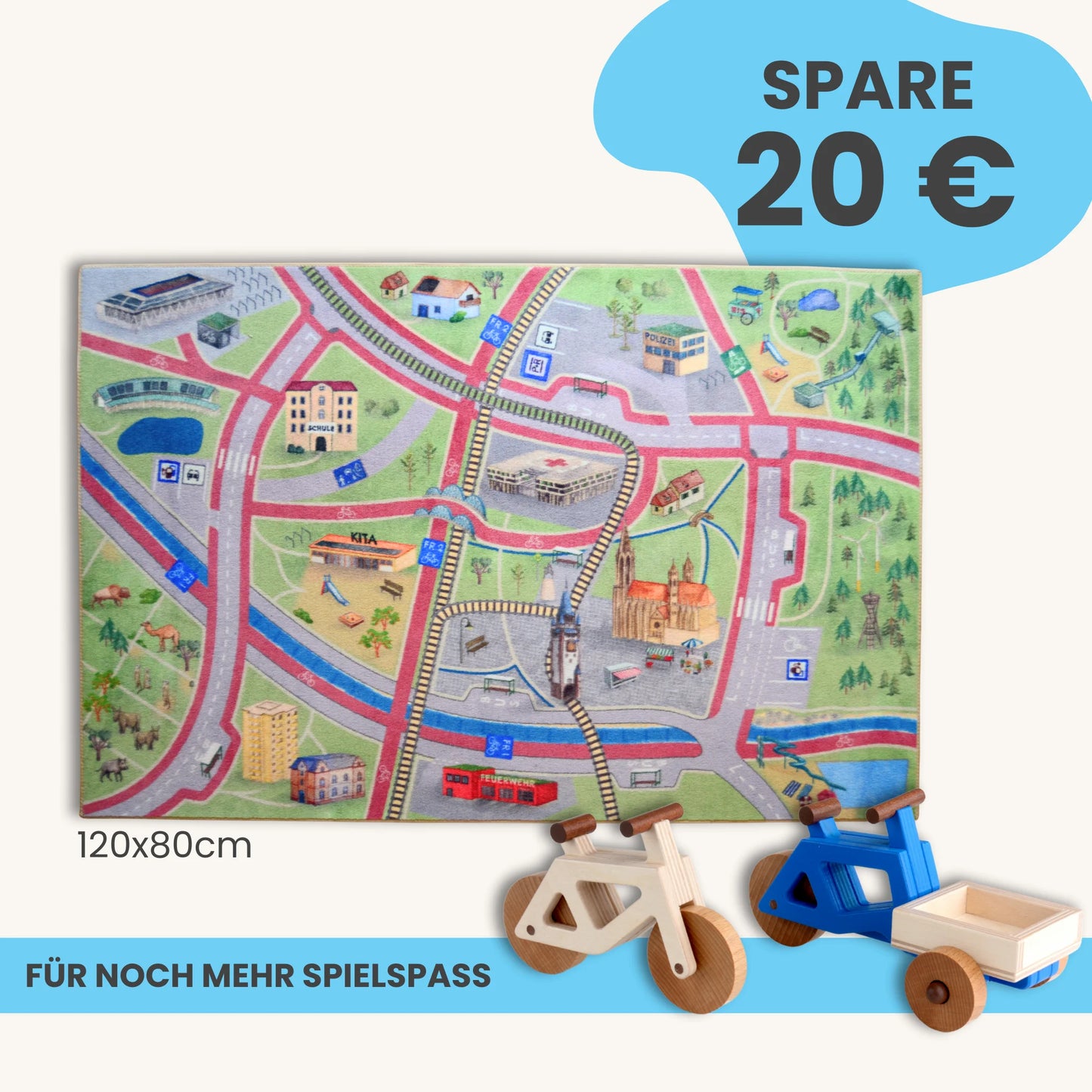 Spielteppich Freiburg 120x80cm im Starter-Set mit Spielzeug, für noch mehr Spielspaß.