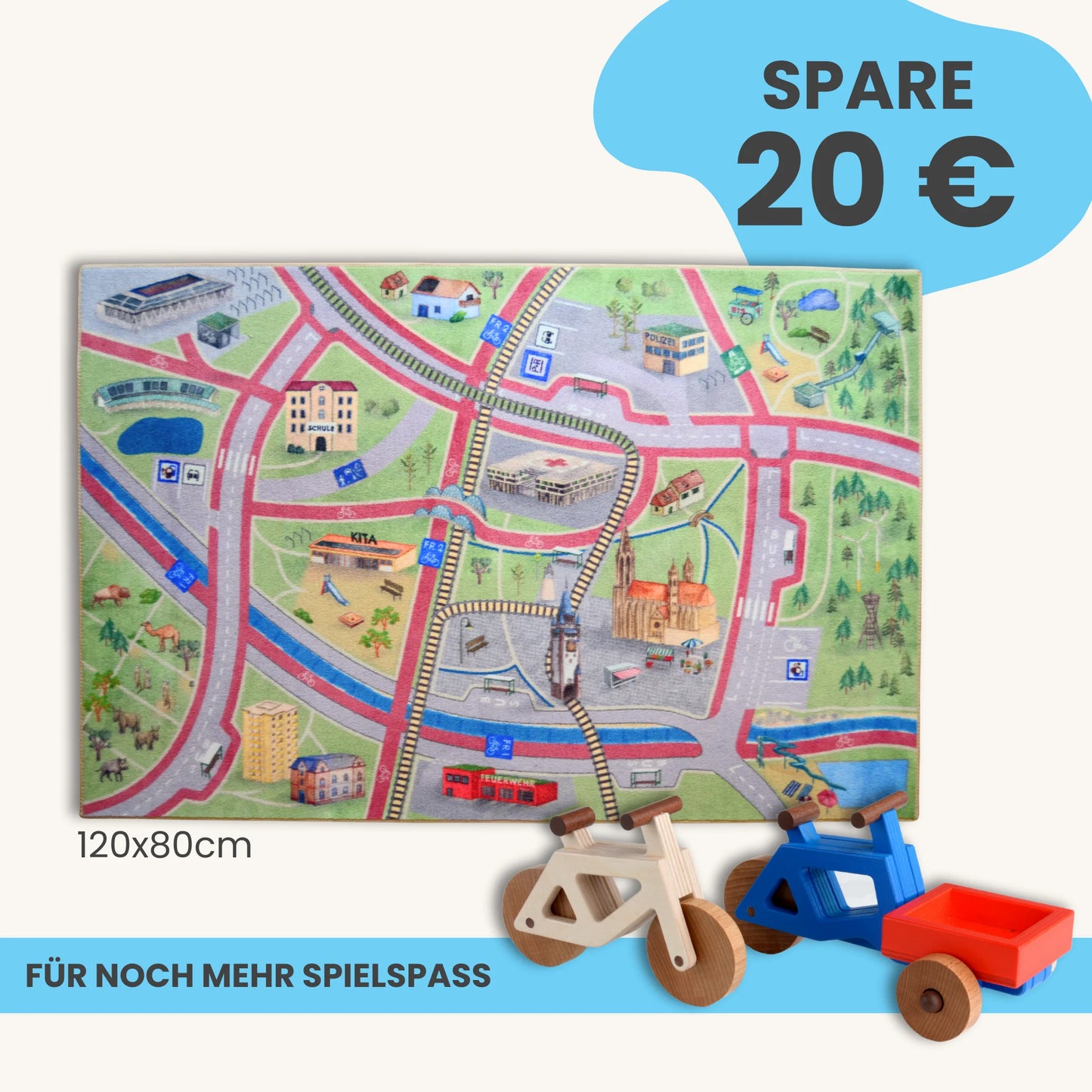 Spielteppich Freiburg 120x80cm im Starter-Set mit Fahrzeugen für noch mehr Spielspaß