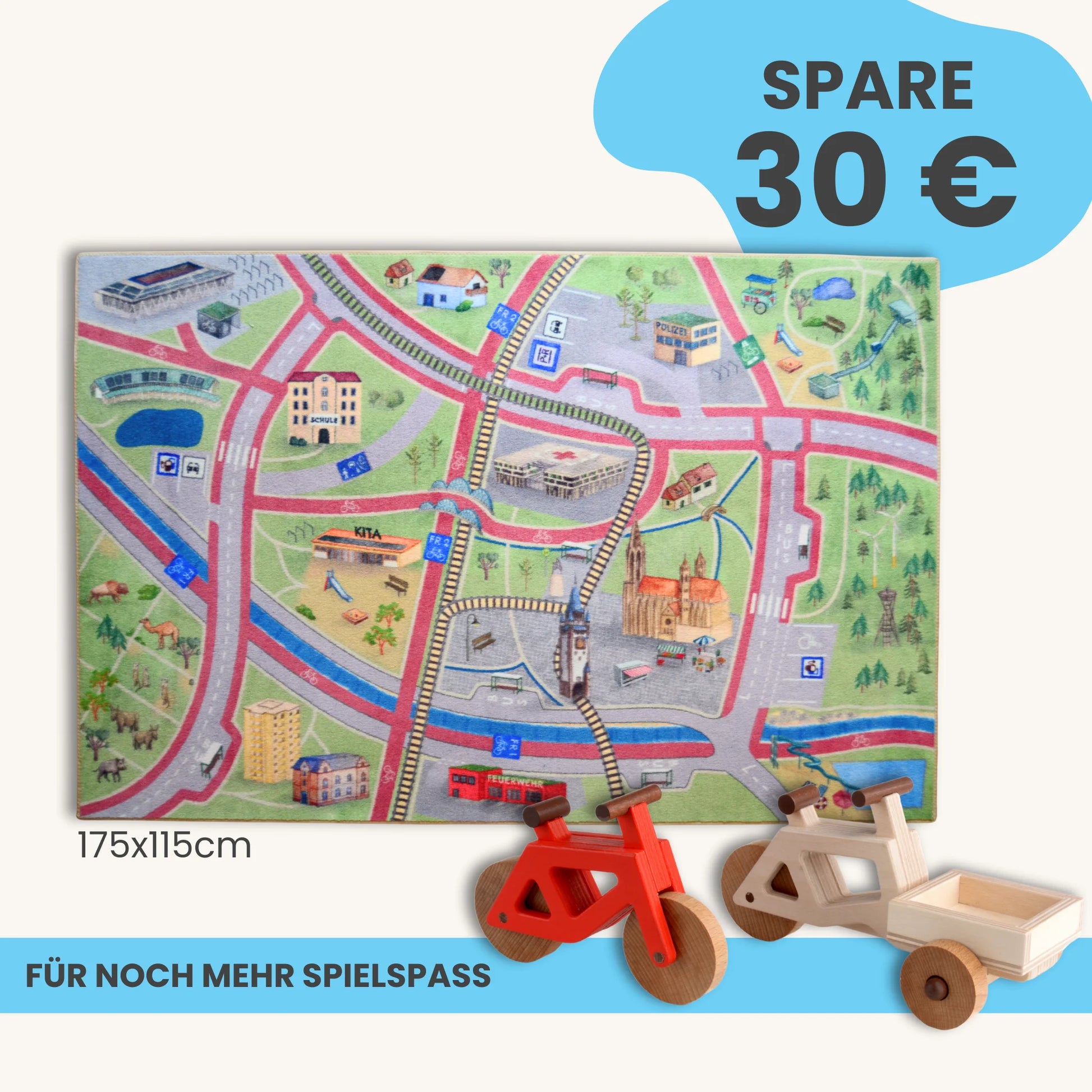 Spielteppich Freiburg 175x115cm mit Spielautos für noch mehr Spielspaß im Kinderzimmer