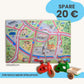 Spielteppich Freiburg 120x80cm im Starter-Set mit Spielzeugfahrzeugen für mehr Spielspaß.