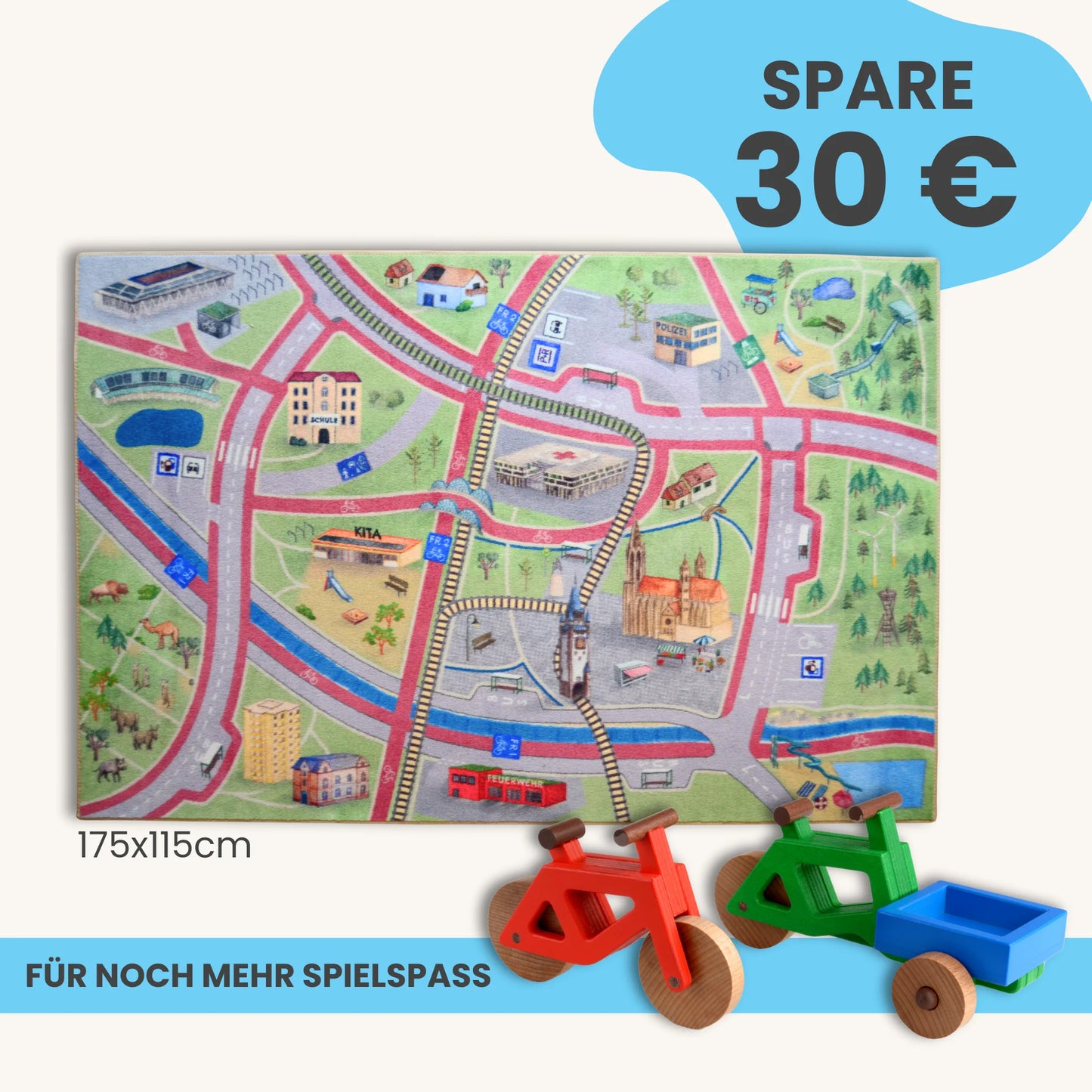 Spielteppich Freiburg 175x115cm im Starter-Set mit bunten Stadtmotiven für kreatives Spielen