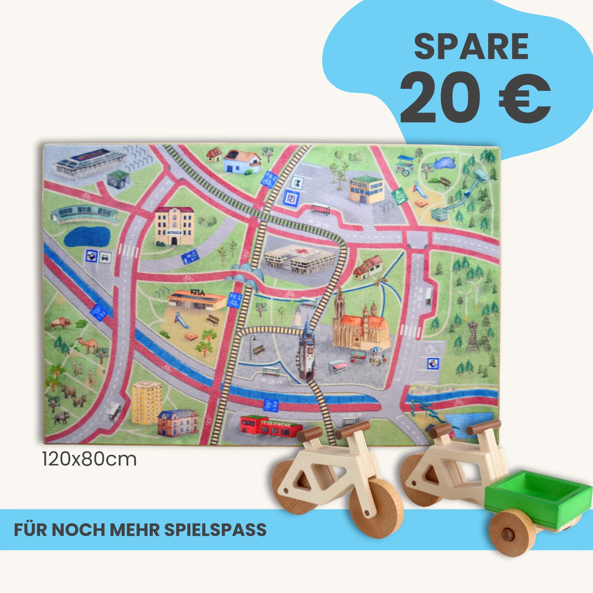 Spielteppich Freiburg 120x80cm im Starter-Set mit Spielzeugen und Straßenkarten für kreativen Spielspaß