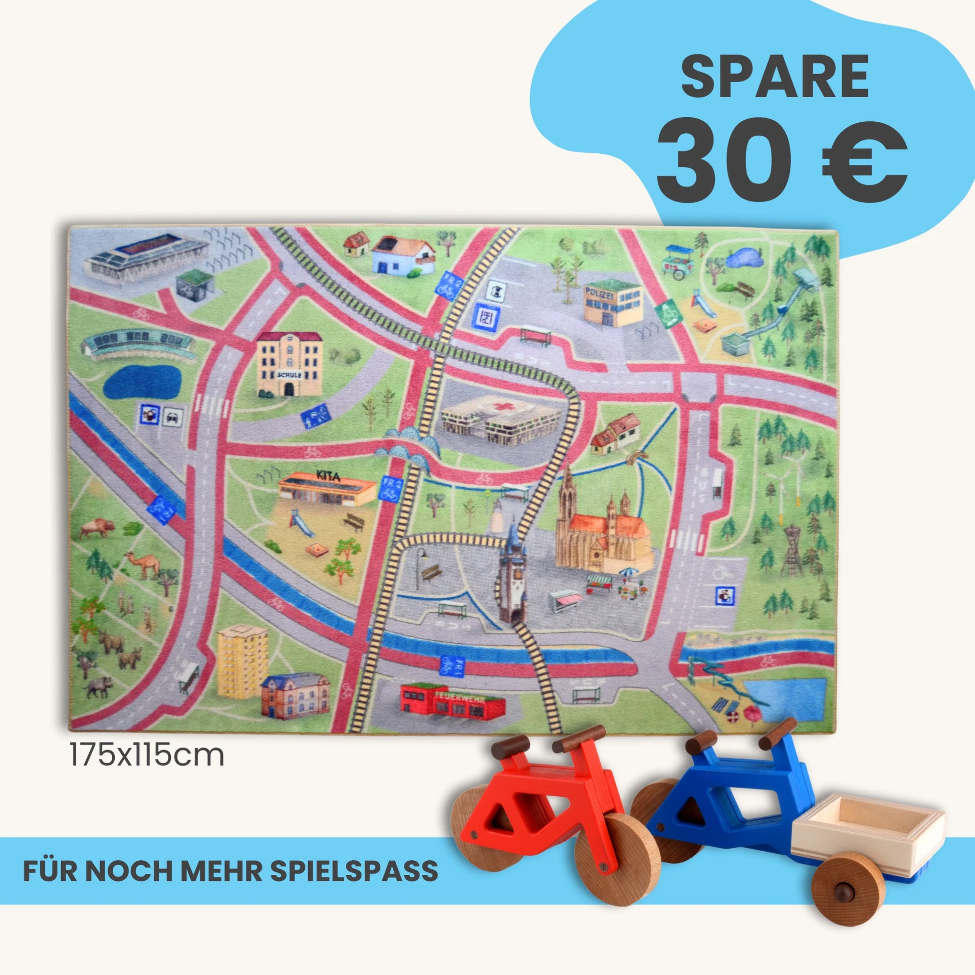 Spielteppich Freiburg 175x115cm im Starter-Set mit bunten Stadtmotiven für kreatives Spielen