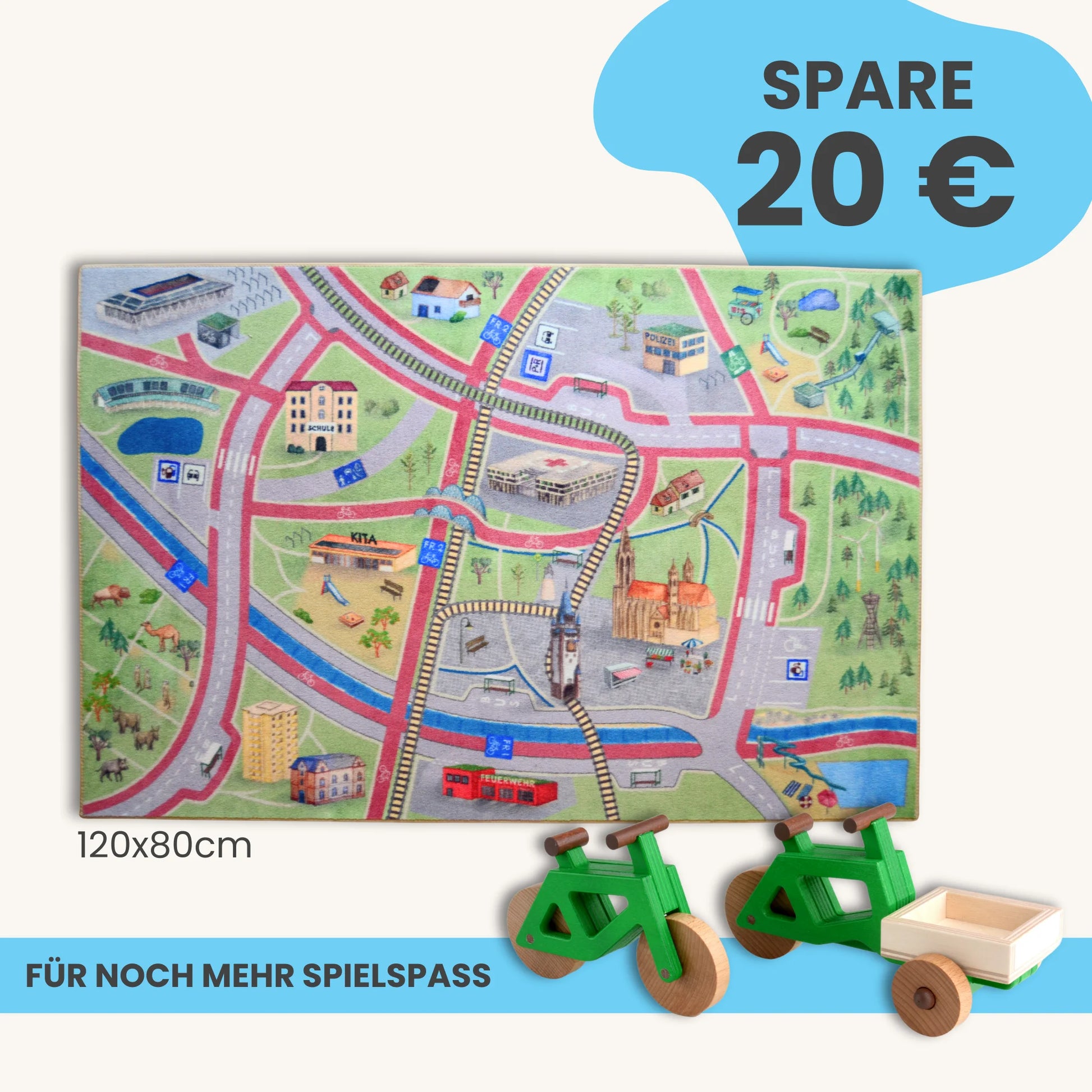 Spielteppich Freiburg 120x80cm im Starter-Set für kreatives Spiel mit tollen Designs.