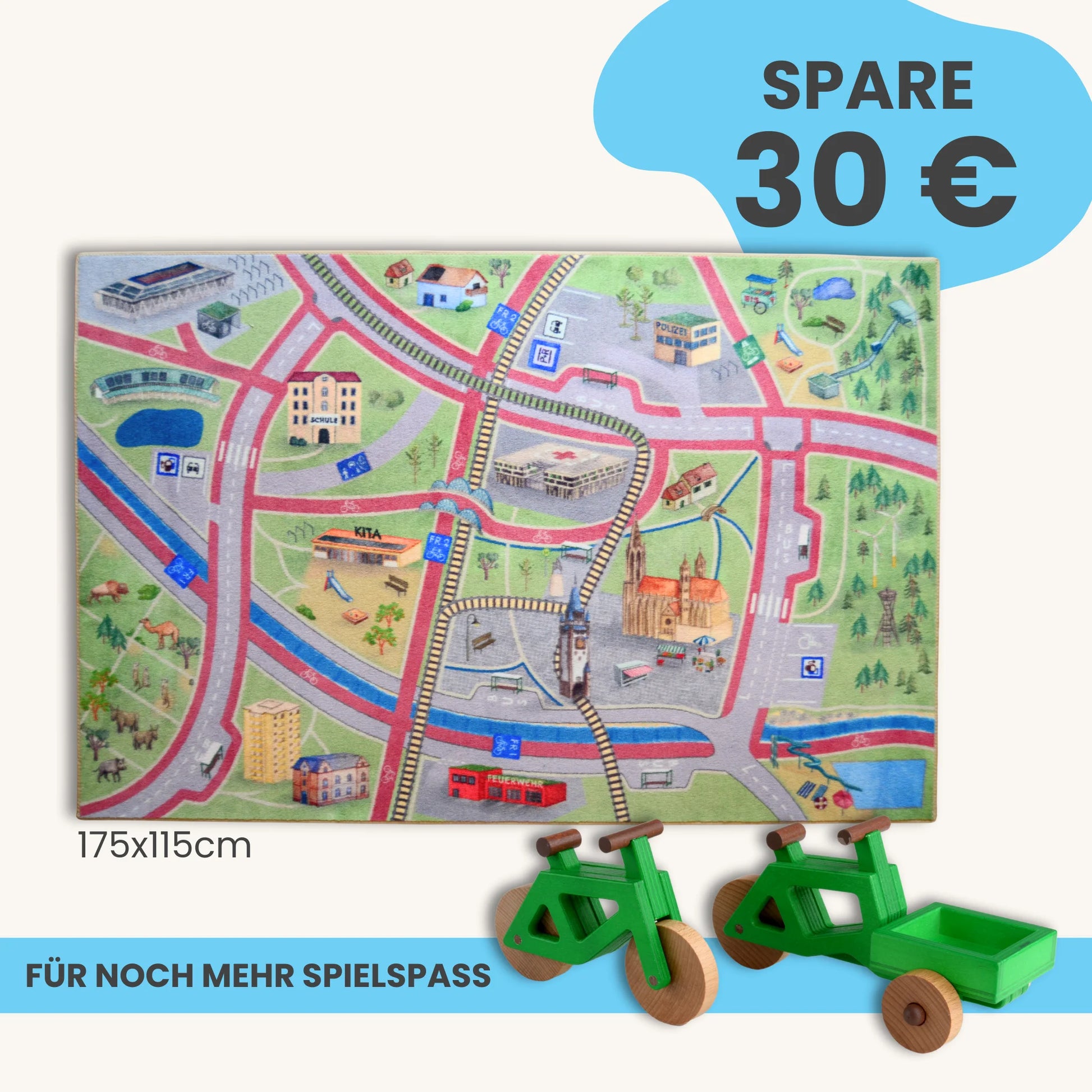 Spielteppich Freiburg 175x115cm im Starter-Set mit Stadtmotive für kreatives Spielen
