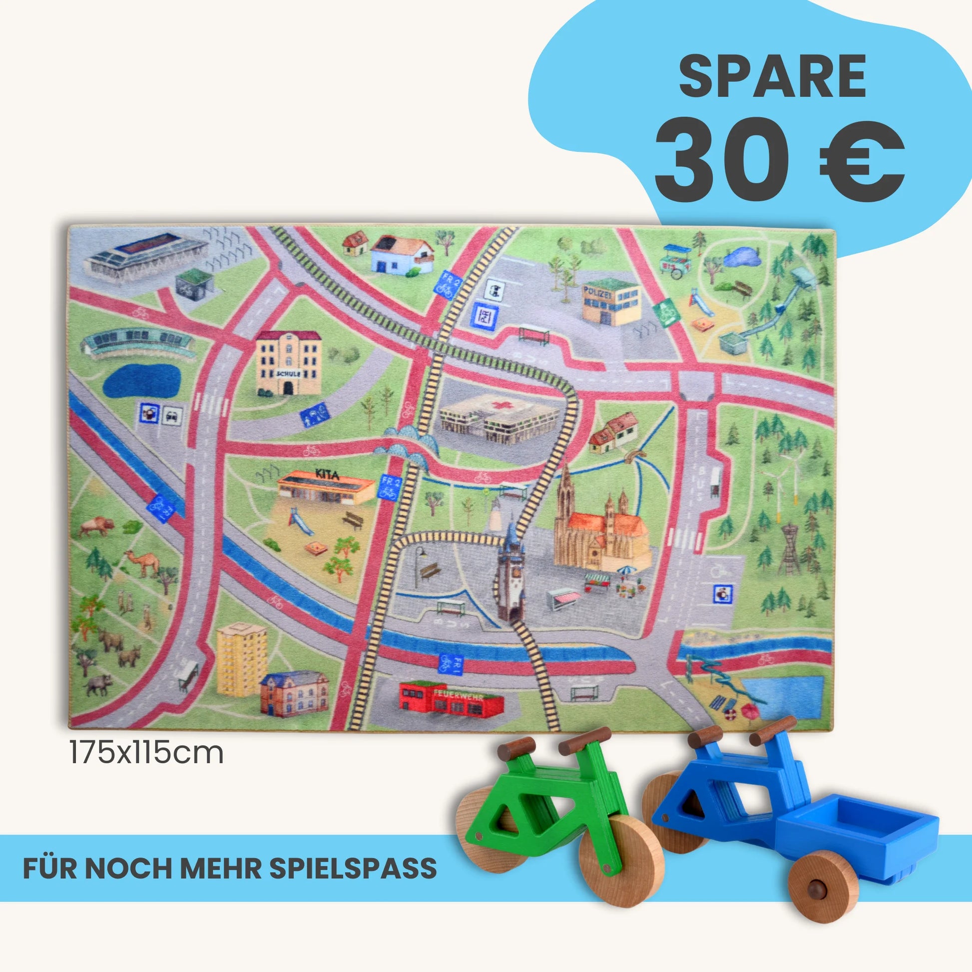 Spielteppich Freiburg 175x115cm mit Spielautos für kreatives Spielen im Kinderzimmer