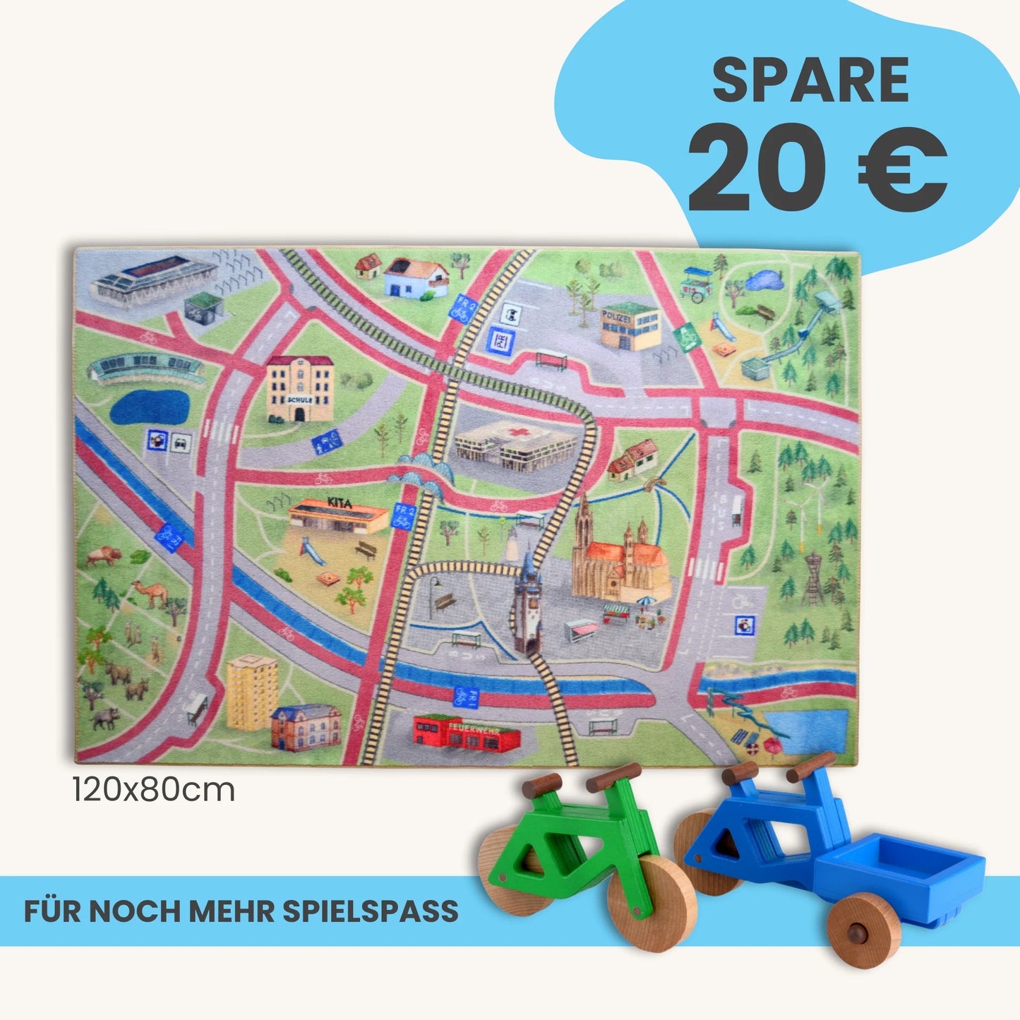 Spielteppich Freiburg 120x80cm für noch mehr Spielspaß mit Fahrzeugen zum Spielen
