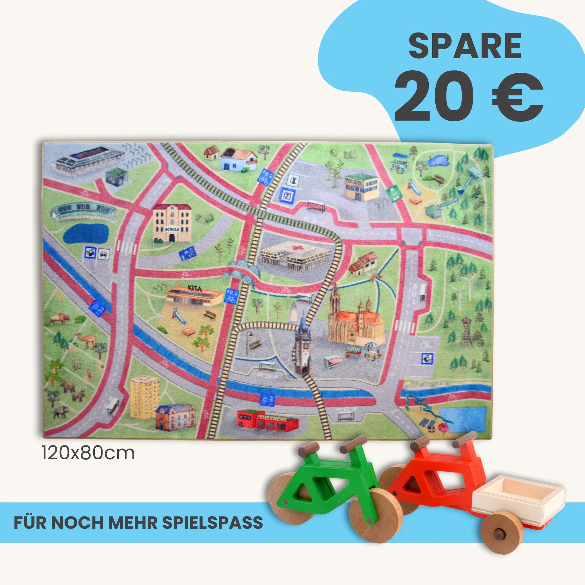 Spielteppich Freiburg 120x80cm im Starter-Set für noch mehr Spielspaß und kreative Abenteuer.