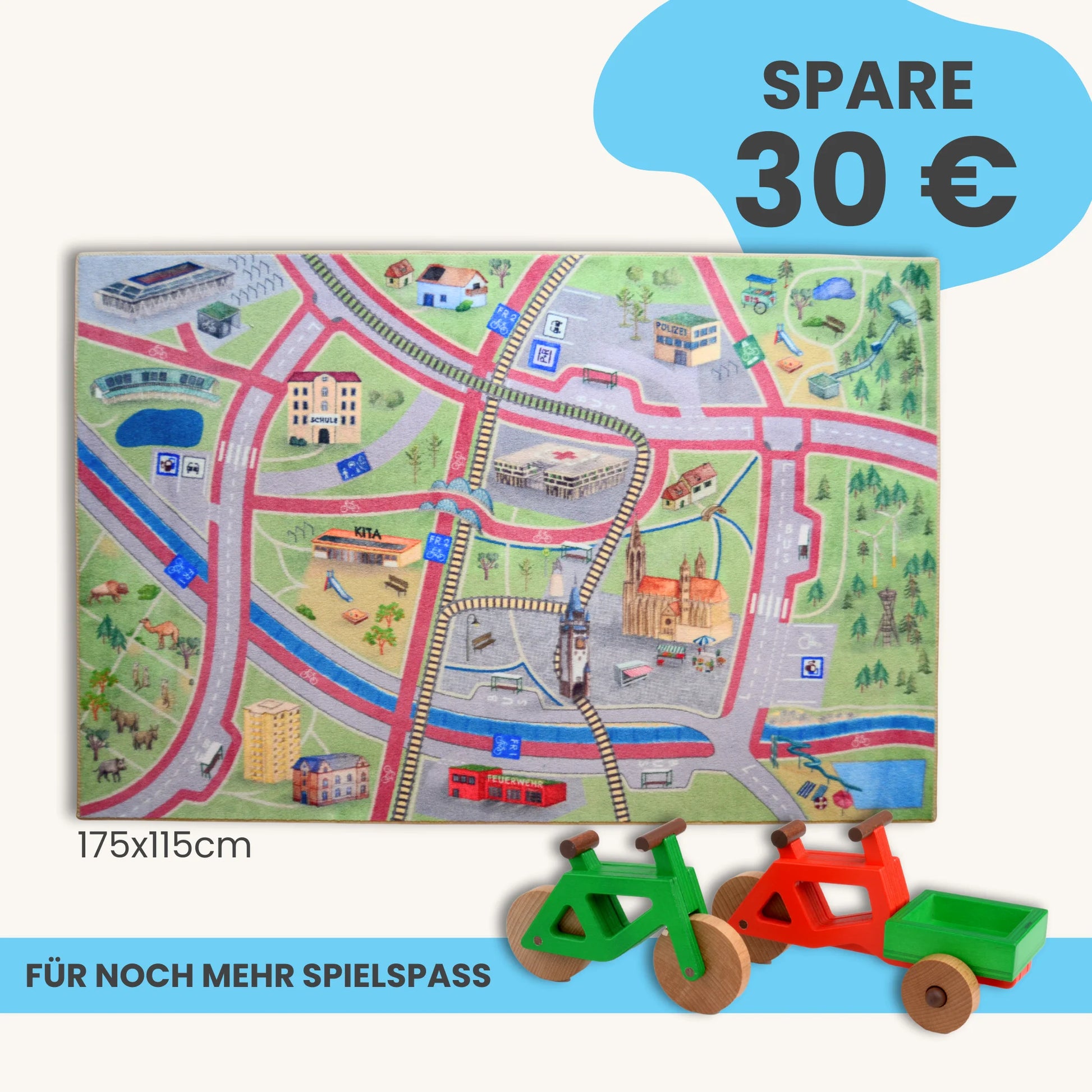 Spielteppich Freiburg 175x115cm mit Handspielzeug im Starter-Set für mehr Spielspaß und Entdeckung