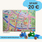 Spielteppich Freiburg 120x80cm im Starter-Set mit buntem Stadtplan für kreatives Spielen.