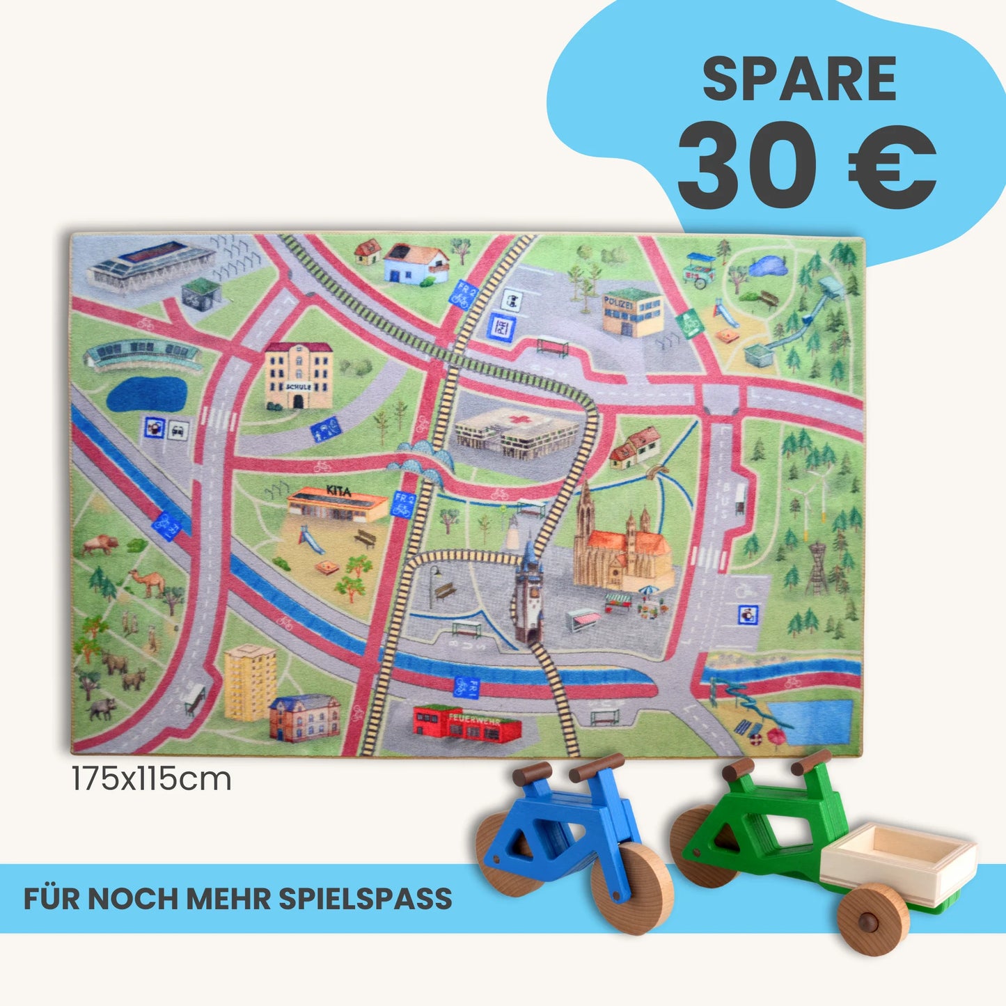 Spielteppich Freiburg 175x115cm im Starter-Set mit Stadtmotiven für kreatives Spielen