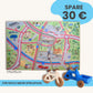Spielteppich Freiburg 175x115cm mit bunten Stadtmotiven und Spielzeugfahrrädern im Starter-Set